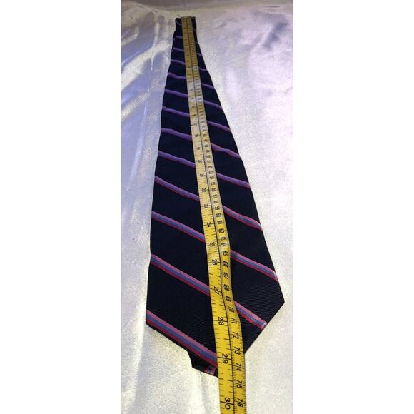 Brooks Brothers Makers Pure Silk Stripe Regimental Blue Pink Neck Tie - Picture 6 of 6